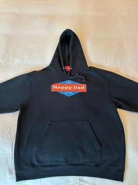 Happy Dad Graphic Black Hoodie - Men's Pullover Hooded Sweatshirt